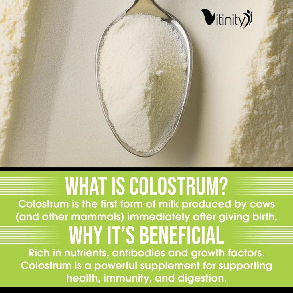 VITINITY Grass Fed Bovine Colostrum Powder for Humans 3000 mg - Natural IgG Colostrum Supplement Gut Health, Immune Support, Muscle Recovery, Wellness | Pure Colostrum Superfood,Unflavored 2 Pack