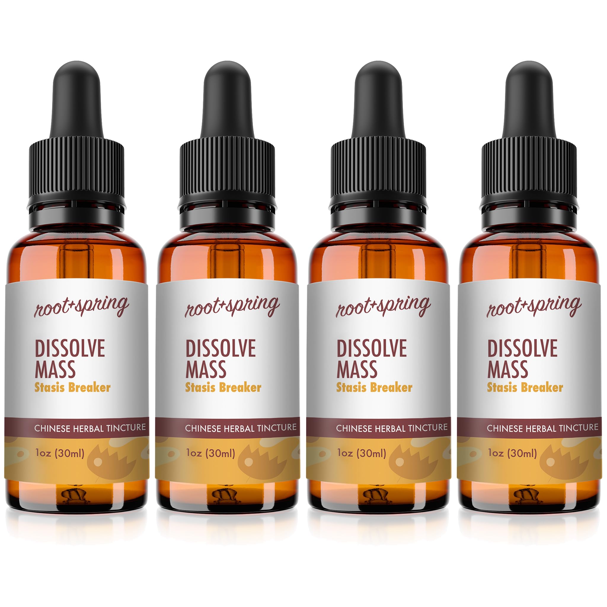root + spring Dissolve Mass - Stasis Breaker - Herbal Tincture (Liquid Extract) Concentrate Formula with Dropper, Natural TCM Herb Blend Supplement 1 oz (Pack of 4)