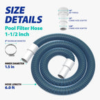1.5" 6ft Heavy Duty Above Ground Pool Hose Replacement Kit Compatible with Intex Pool Filter Pumps, Includes 2 Durable 6 Foot Hoses, 2 Connection Adapters, 4 Clamps, 2 Tapes