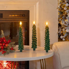 Homemory 3 PCS Flameless Taper Candles with 6-Hours Timer, 9.5 Inches Christmas Tree Candlesticks, Real Wax Battery Operated Window Candles with 3D Flickering Flame for Fireplace Christmas