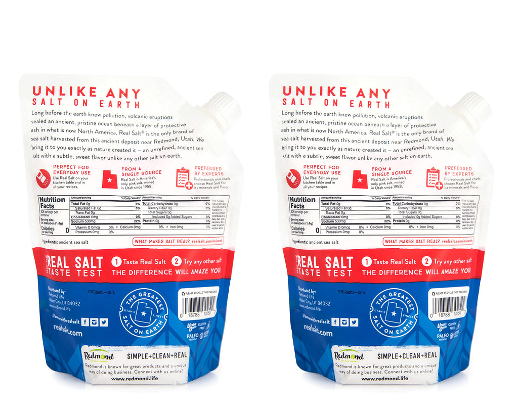 Redmond Real Salt - Sea Salt, Gluten Free Fine, 26 Oz Pouch (2 Pack)