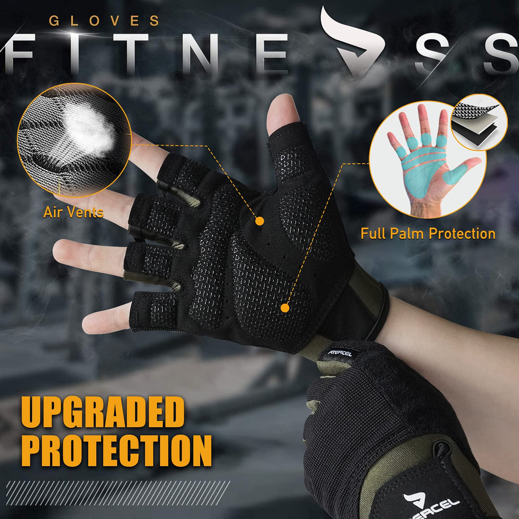 ATERCEL Workout Gloves for Men and Women, Exercise Gloves for Weight Lifting, Cycling, Gym, Training, Breathable and Snug fit (Green, X-Large)