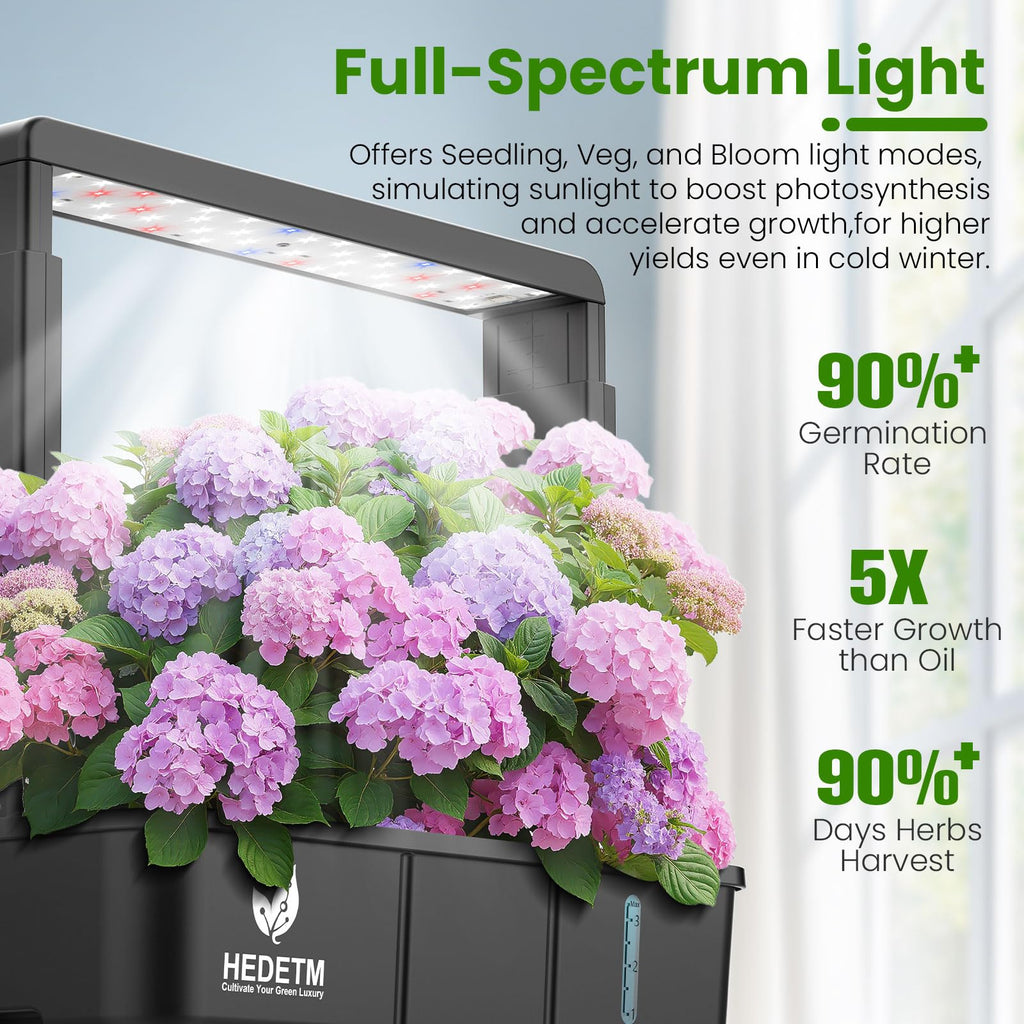 HEDETM 15 Pods Hydroponics Growing System Indoor Garden with LED Grow Light