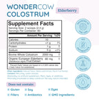 WONDERCOW Colostrum Supplement Powder for Gut Health, Immune Support & Wellness | Natural IgG Pure Whole Bovine Colostrum Superfood, Elderberry, 60 Servings