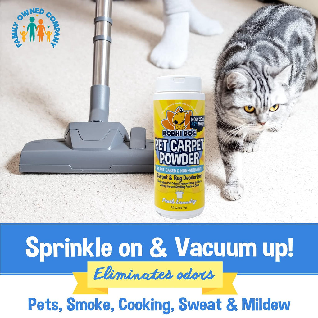 Bodhi Dog Natural Carpet Deodorizer Powder - Dry Pet Smell Eliminator & Urine Odor Remover - Loosens Fur & Dirt - Plant-Based Room Freshener for Vacuuming Home with Pets - Fresh Laundry (Pack of 3)