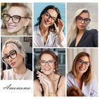 AMOMOMA Trendy TR90 Oversized Blue Light Reading Glasses Women,Stylish Square Cat Eye Glasses AM6031 C1+C6 0.0 x