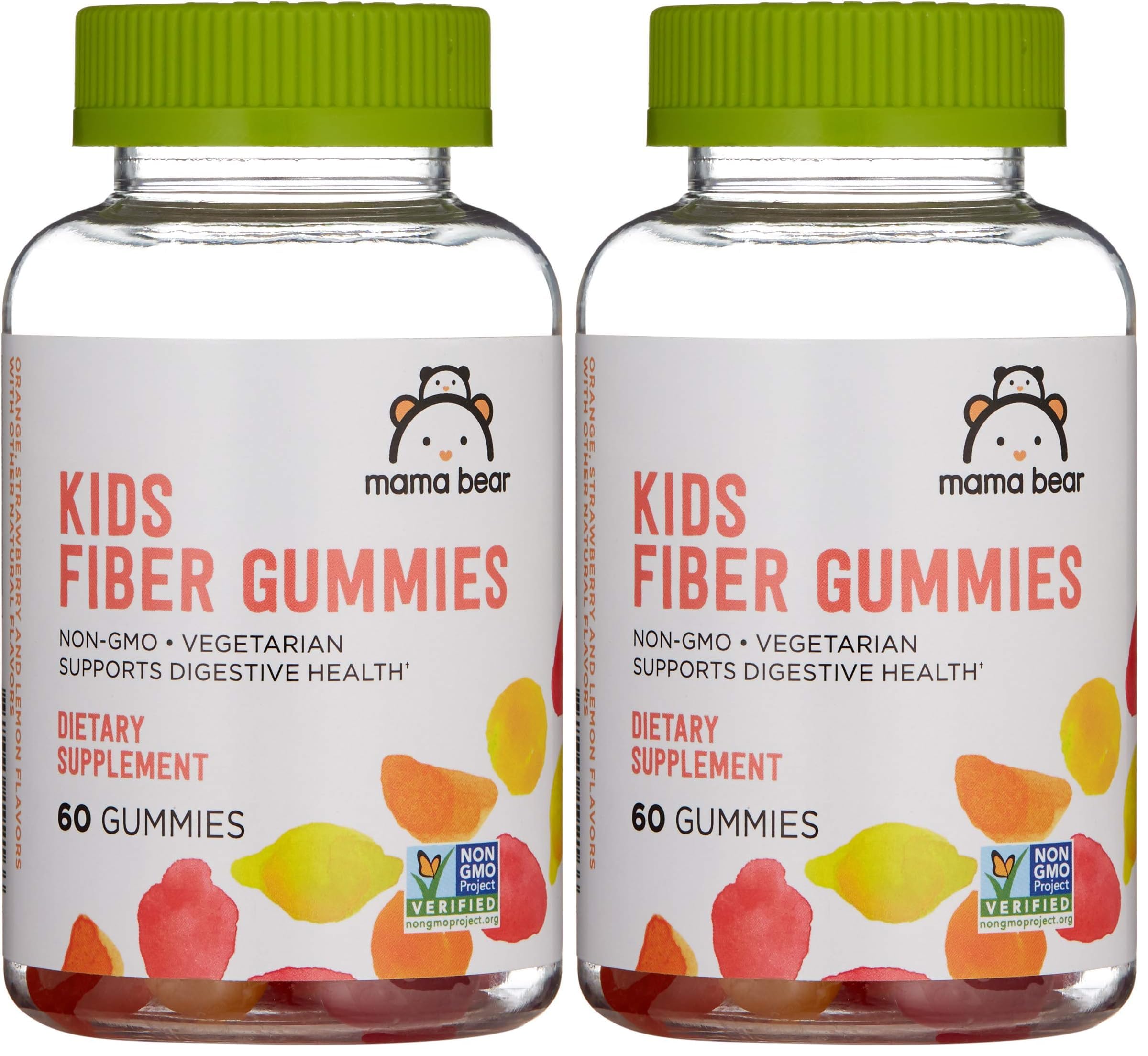 Amazon Brand - Mama Bear - Kids Fiber Gummies - Supports Digestive Health, Orange, 60 Count (Pack of 2)
