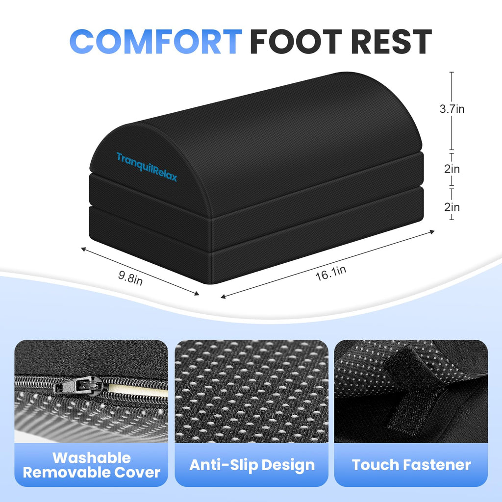 TranquilRelax Foot Rest Under Desk, 3-Height Adjustable Foot Stool, Black