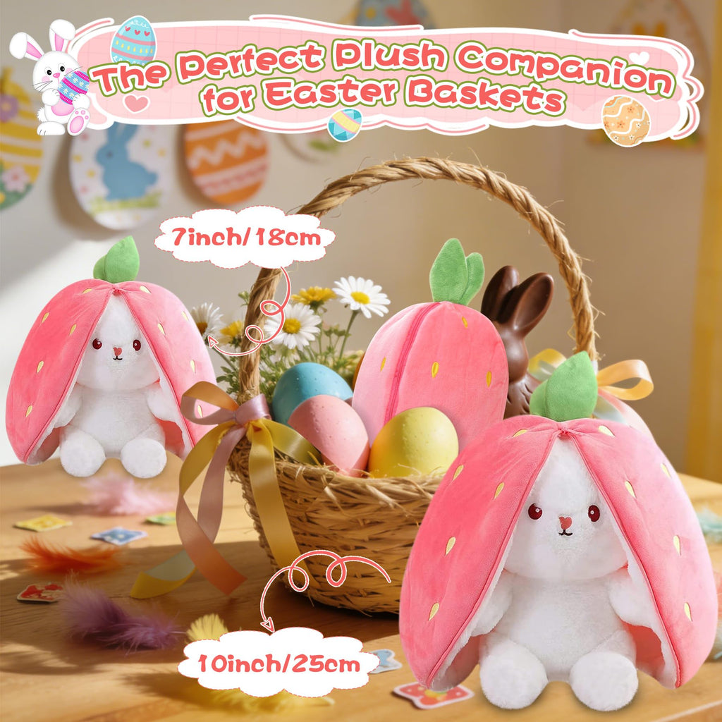 MIAODAM Strawberry Bunny Stuffed Animal,Reversible Cute Bunny Rabbit Plush
