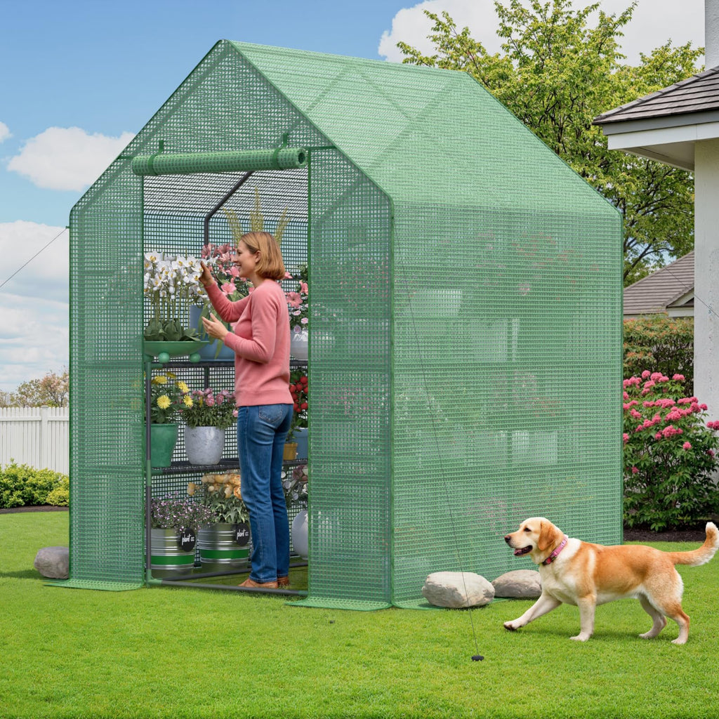 Greenhouse for Outdoors, Portable Green House, Walk in Greenhouses with Durable PE Cover, 57 x 57 x 76 inch Greenhouse with Shelves Stands,Green
