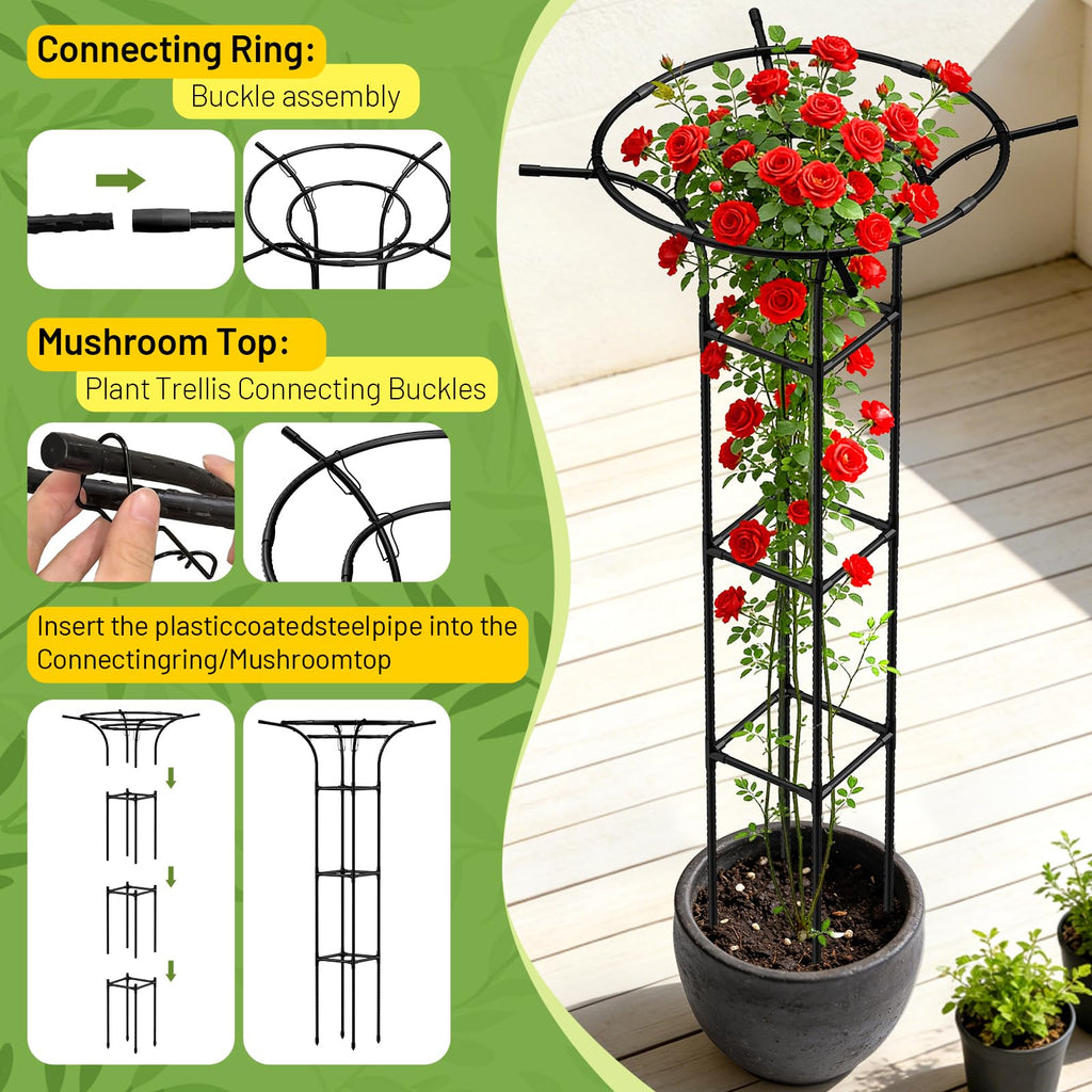 2pcs Garden Trellis for Climbing Plants Outdoor, 65 Inch Mushroom Top Trellis for Climbing Plants, Plant Trellis Support for Potted Plants Climbing Vine Rose Clematis Vegetable Trellis