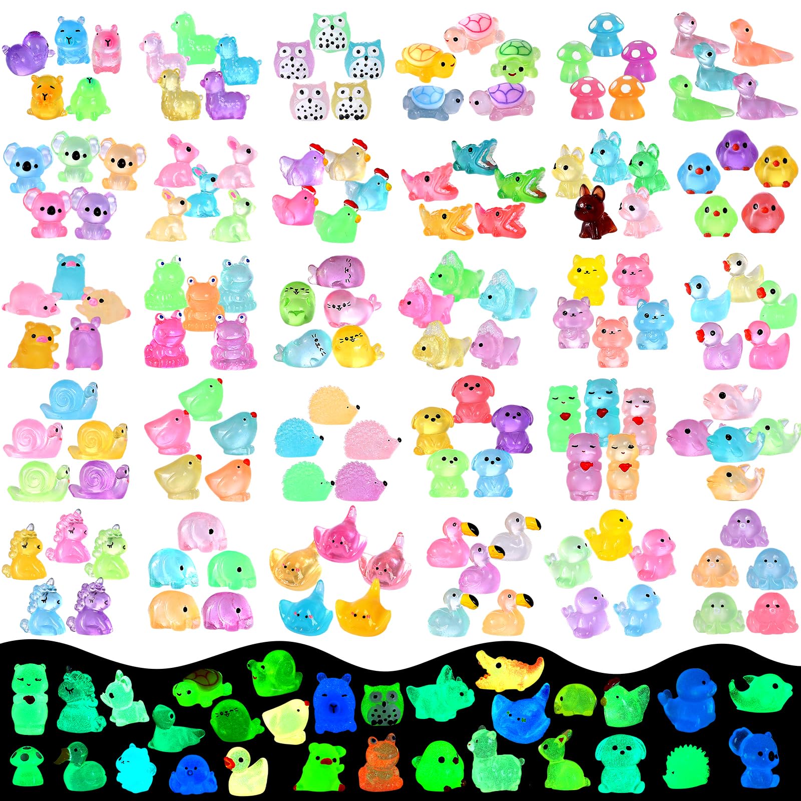 LOVEXIRAN 200PCS Luminous Mini Resin Animals, Small Animal Figures to Hide