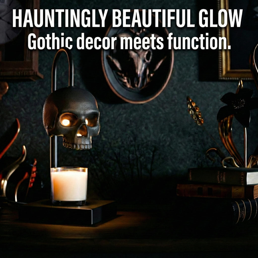 Nomnu Skull Candle Warmer Lamp, Black Spooky Gothic Decor w/Timer & Dimmer