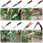 Red Gardening Tools, WisaKey 9 Piece Stainless Steel Heavy Duty Garden Tools with Non-Slip Ergonomic Handle, Garden Tote Bag, Garden kit, Gardening Gifts for Women Mothers