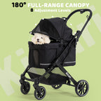 Kicari All-Terrain Dog Stroller for Small to Medium Dogs, Pet Stroller for Dogs & Cats Outdoor Walks, One-Hand Easy Fold, Double-Layer Anti-UV & Waterproof Canopy & Breathable Mesh, Samurai Black