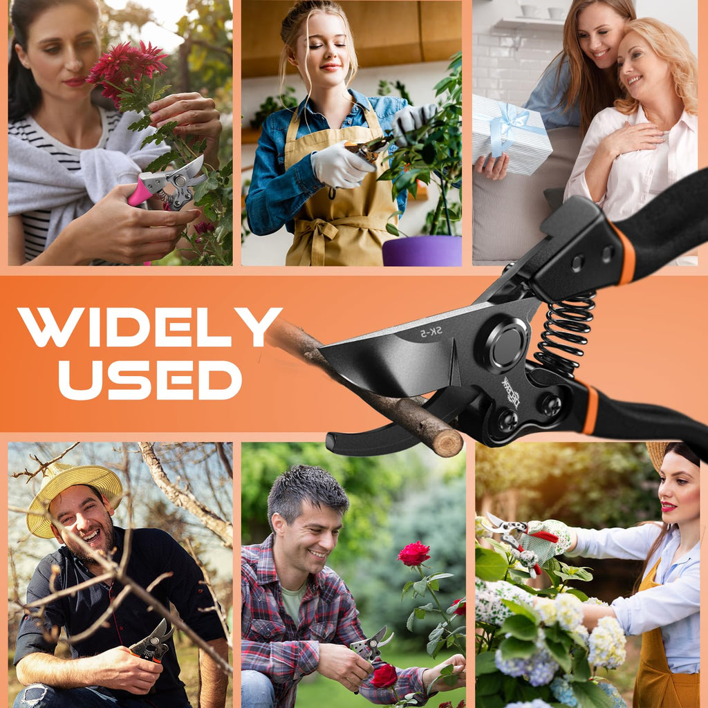 DECERK® 8.5" Professional Pruning Shears - Cuts 4X Easier with Ultra Sharp Japanese Steel Titanium Blade, Arthritis Friendly Garden Scissors & Plant Clippers, Effortlessly Prunes 3/4" Branches
