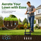 Furfrolic Lawn Aerator - 2-in-1 Manual Aerator with Automatic Dirt and Leaf Clean, Heavy-Duty Reinforced 15 Spikes & Ergonomic T-Handle for Lawn Maintenance, Garden Care, Yard Work (Black)