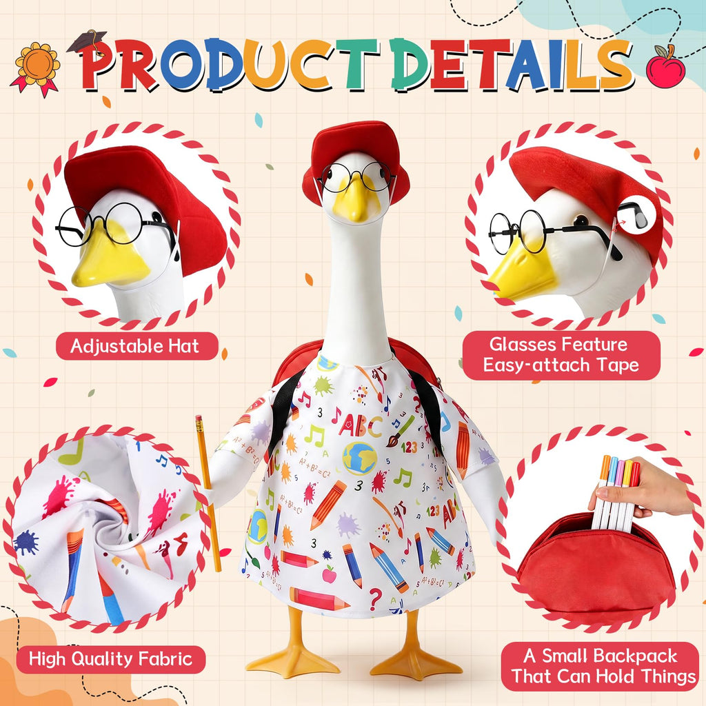 Hodola Back to School Porch Goose Outfit with Schoolbag for 23" Statue