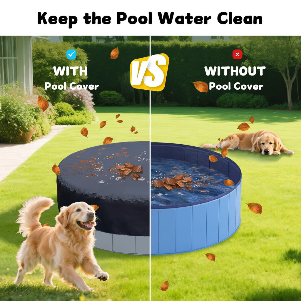 SAFANA 72" Round Dog Pool Cover [Upgrade 420D Thickened] 6ft Portable Dog Pet Bath Pool Cover 71/72 inch, Durable Foldable Round Inflatable Swimming Pool Cover, Drawstring Design Windproof Dustproof