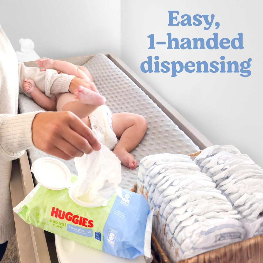 Huggies Natural Care Extra Sensitive Baby Wipes, Unscented, 1 Flip-Top Pack (24 Wipes Total) (Pack of 6)