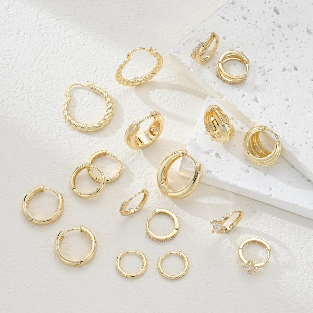 9 Pairs Small Gold/Silver Hoop Earrings Set for Women