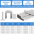 meite T50 Stainless Steel Staples Marine, 9/16 Inch Heavy Duty Staples for Staple Gun - 20 Gauge 3/8 Inch Crown T50 Upholstery Staple for Salt Water, Marine Applications (10 Packs)