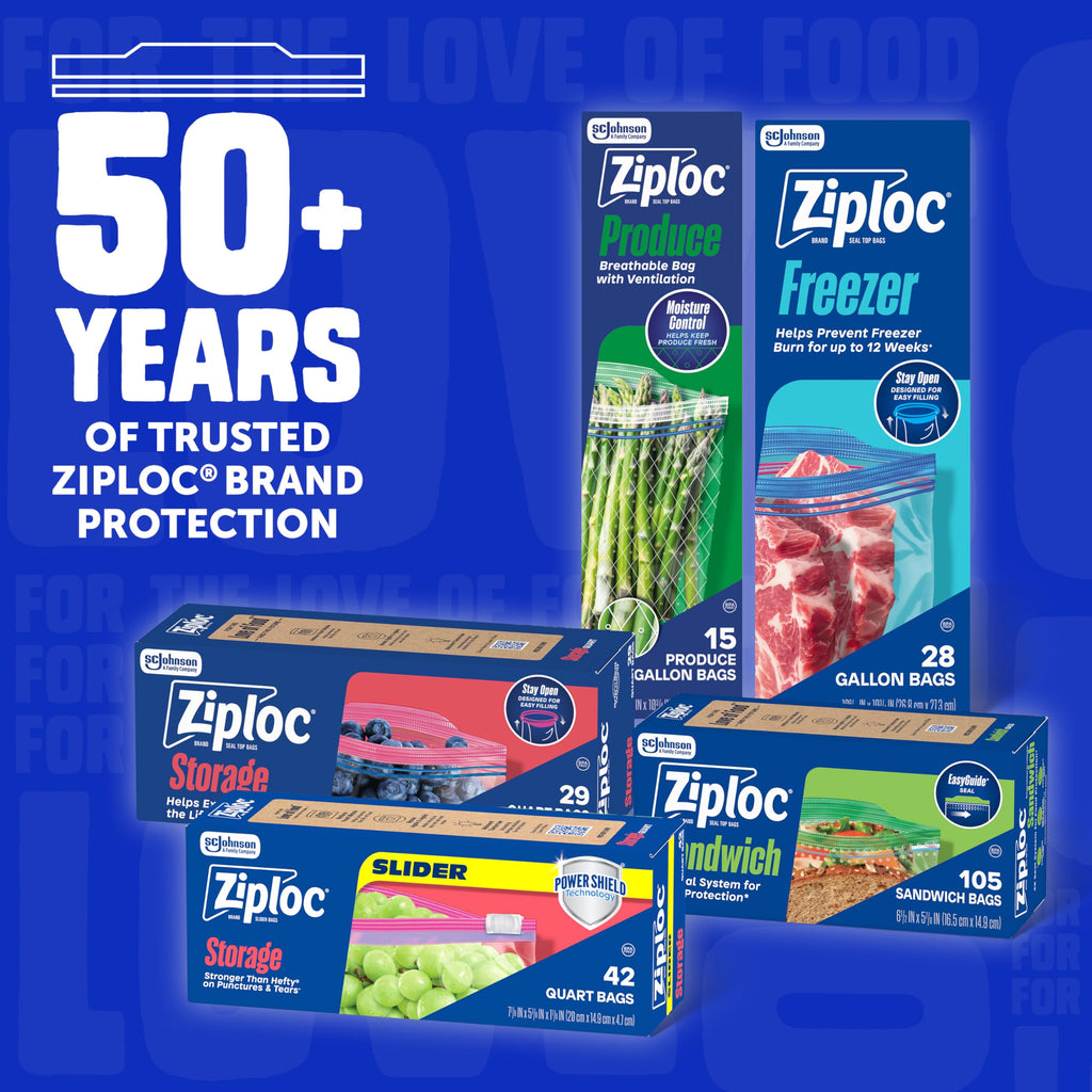 Ziploc Half Gallon Food Storage Freezer Bags, Easy Open and Close, 40 Bags Total (Pack of 9)