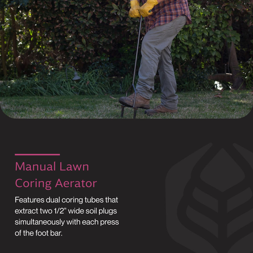 Yard Butler Manual Lawn Coring Aerator, ID-6C - Lawn Care Tool for Aerating - Long-Handled - Power-Coated Steel Construction - Comfortable Cushioned Handles Garden Tool - Easy to Use