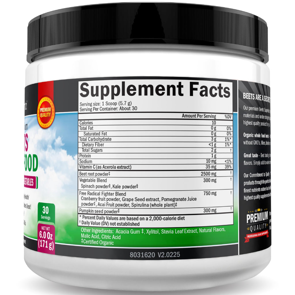 Beet Root Powder - Beets Superfood Supplement with Vitamin C Plus Organic Antioxidant Rich Red Fruits and Vegetables - Boosts Stamina and Natural Energy Levels - 30 Servings - Packaging May Vary