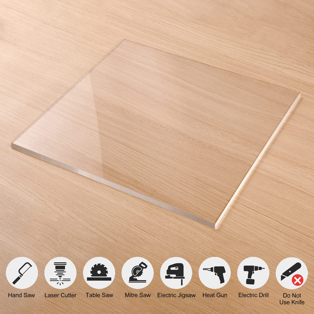 KAITELA Clear Acrylic Sheet 12" x 12" Cast Plexiglass Square 1/4" Thick (6mm) for Craft Projects, Wedding Sign, Laser Cutting, Engraving, Home Decor, Pack of 2
