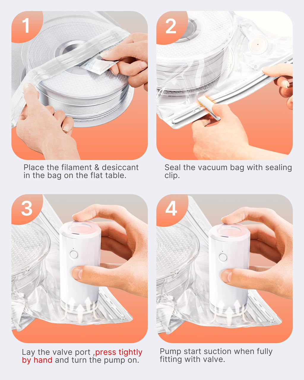 Filament Storage Bags with Auto Pump - Upgraded 20 Extra Large Filament Bags (14.9 * 13 inch) Plus 20 Desiccants and 5 Clips - Extra Large Filament Vacuum Bags Designed for Bambulab Reusable Spool