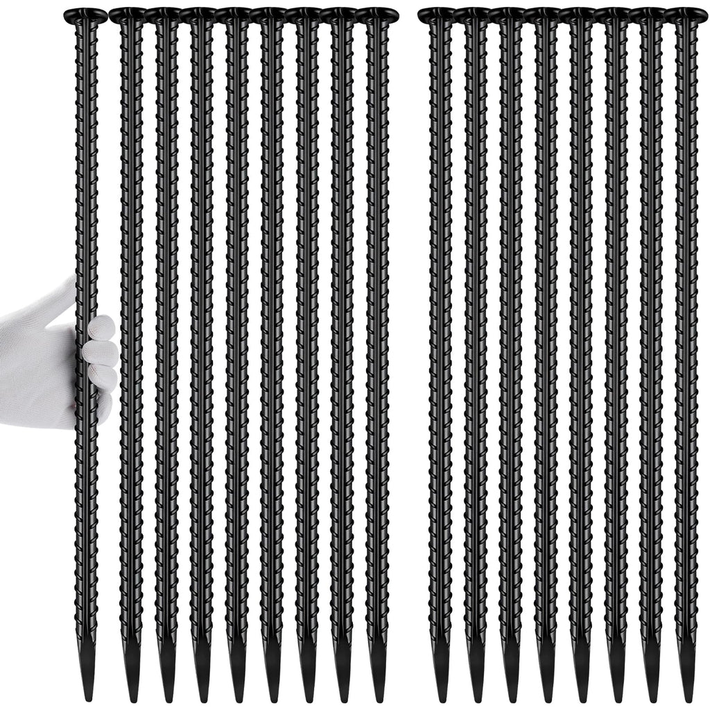 Homwin Rebar Stakes 16 inch 16-Pack Metal Ground Spikes Heavy Duty Asphalt Anchors for Railroad, Trapping, Carport, Speed Bump and Survey Black