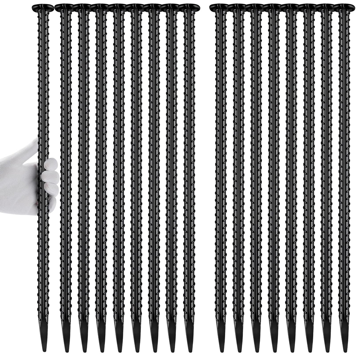 Homwin Rebar Stakes 16 inch 16-Pack Metal Ground Spikes Heavy Duty Asphalt Anchors for Railroad, Trapping, Carport, Speed Bump and Survey Black