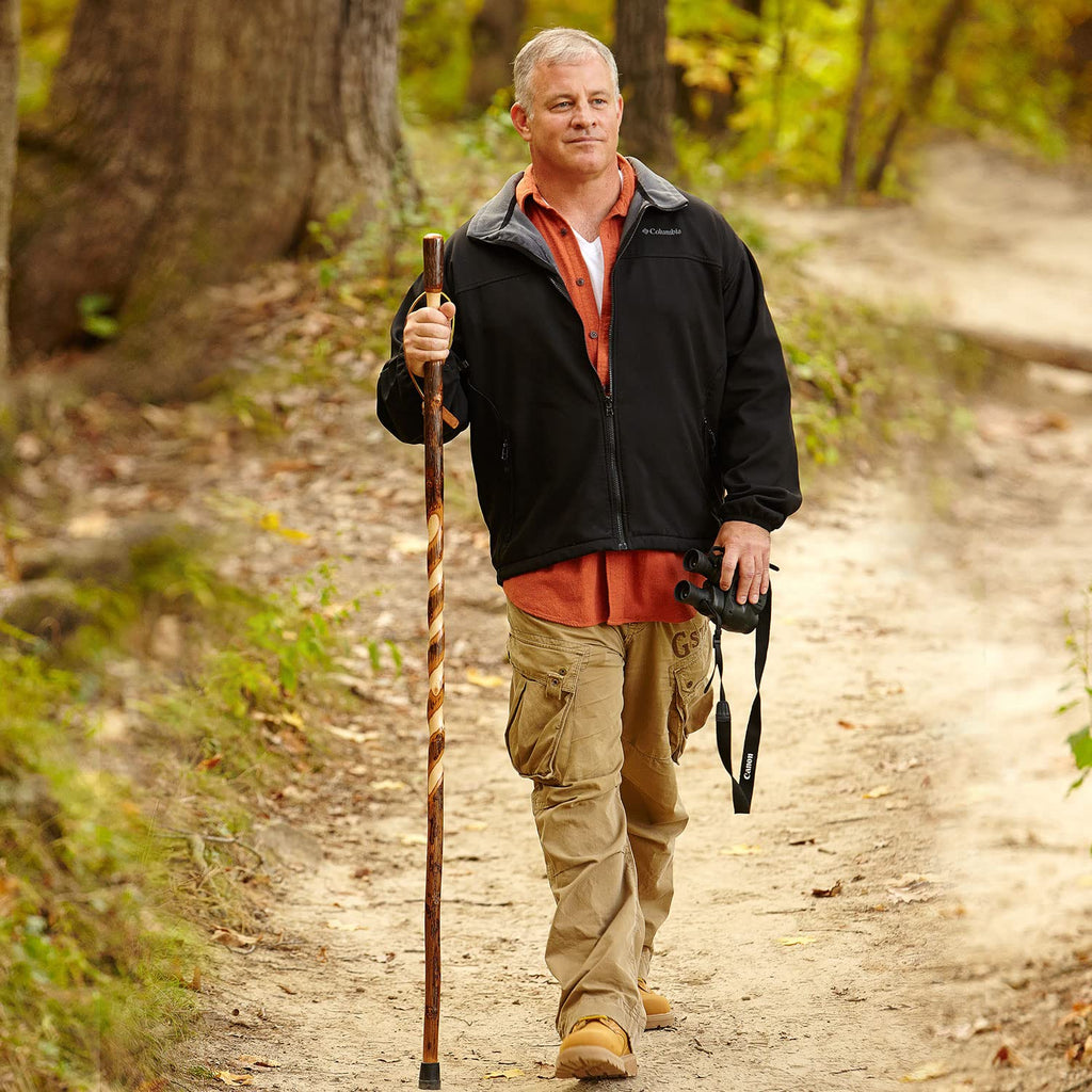 Brazos Rustic Wood Walking Stick, Twisted Hickory, Traditional Style Handle, for Men & Women, Made in The USA, 48"