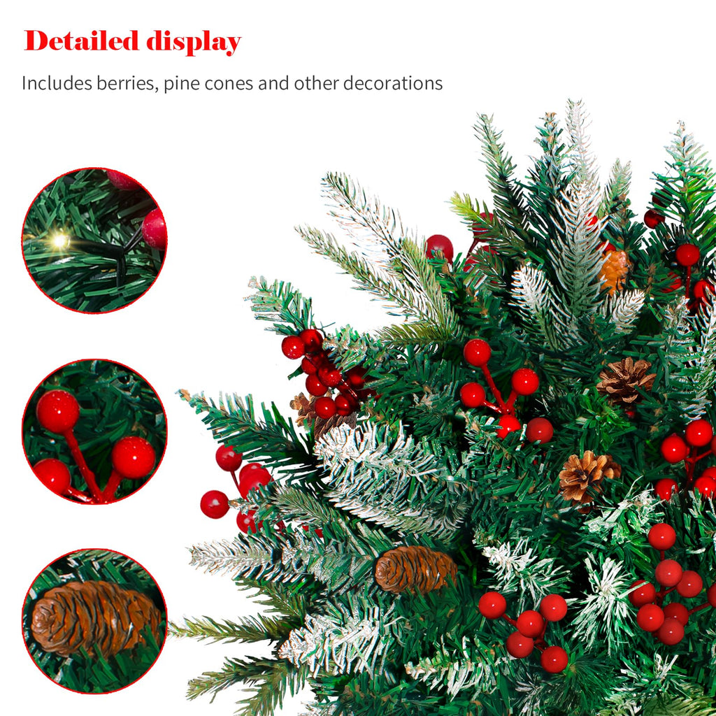 2 Pack Lighted Artificial Christmas Urn Filler, Battery Operated Pre-lit Xmas Pine Trees, Tripod Stake and 60 LED Lights, Holiday Porch Decorations for Porch, Yard, Garden, Flower Beds（Warm White）
