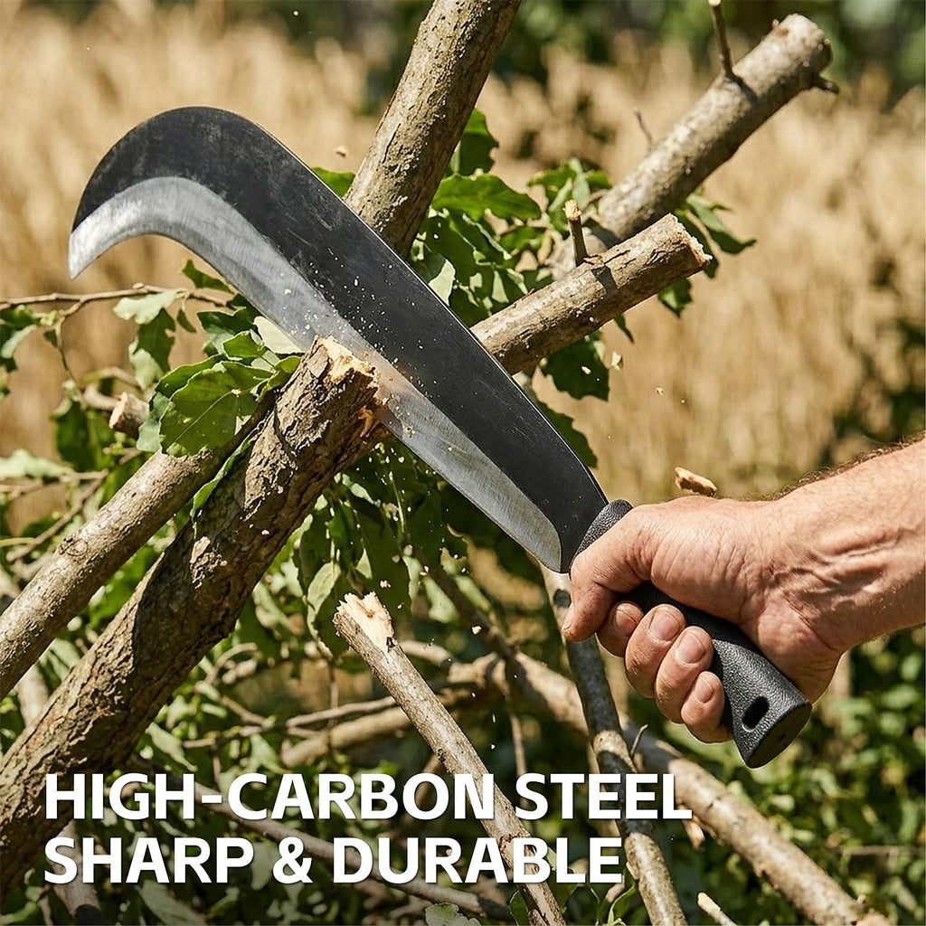 Sickle Machete for Yard Work Machetes for Cutting Trees Billhook Brush Clearing Sickle Garden Tool Brush Axe Harvest Knife Heavy Duty Machete with Curve Blade Grass Sickle for Gardening,Weeding