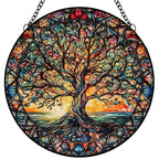 Tree of Life Suncatcher Indoor/Outdoor Stained Glass Window Hanging - Handmade Stained Glass Suncatchers for Windows Hanging - Decoration for Home Garden Christmas Party Wedding Housewarming Gifts