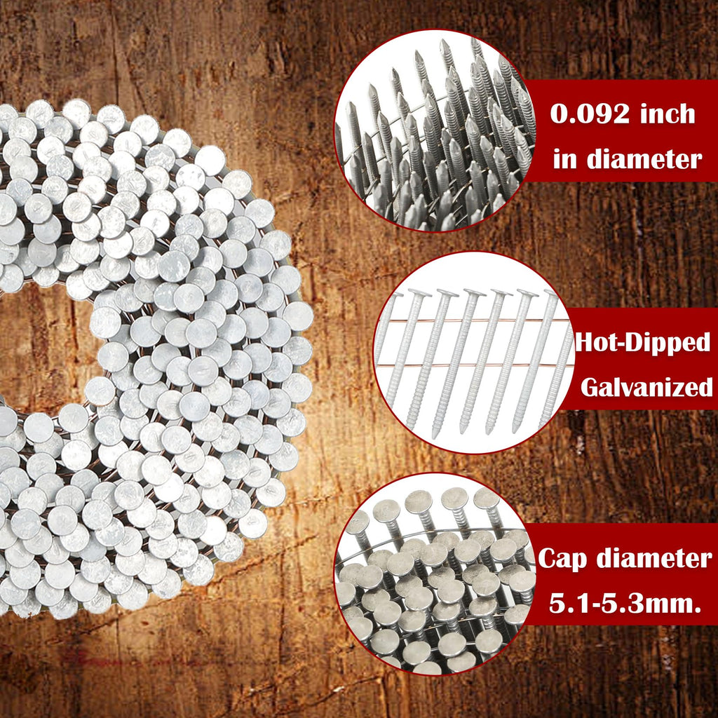 findmall 1-1/2 Inch 3600 Count Siding Nails 15-Degree Wire Collated Coil Full Round Head Hot-Dipped Galvanized Siding Nails
