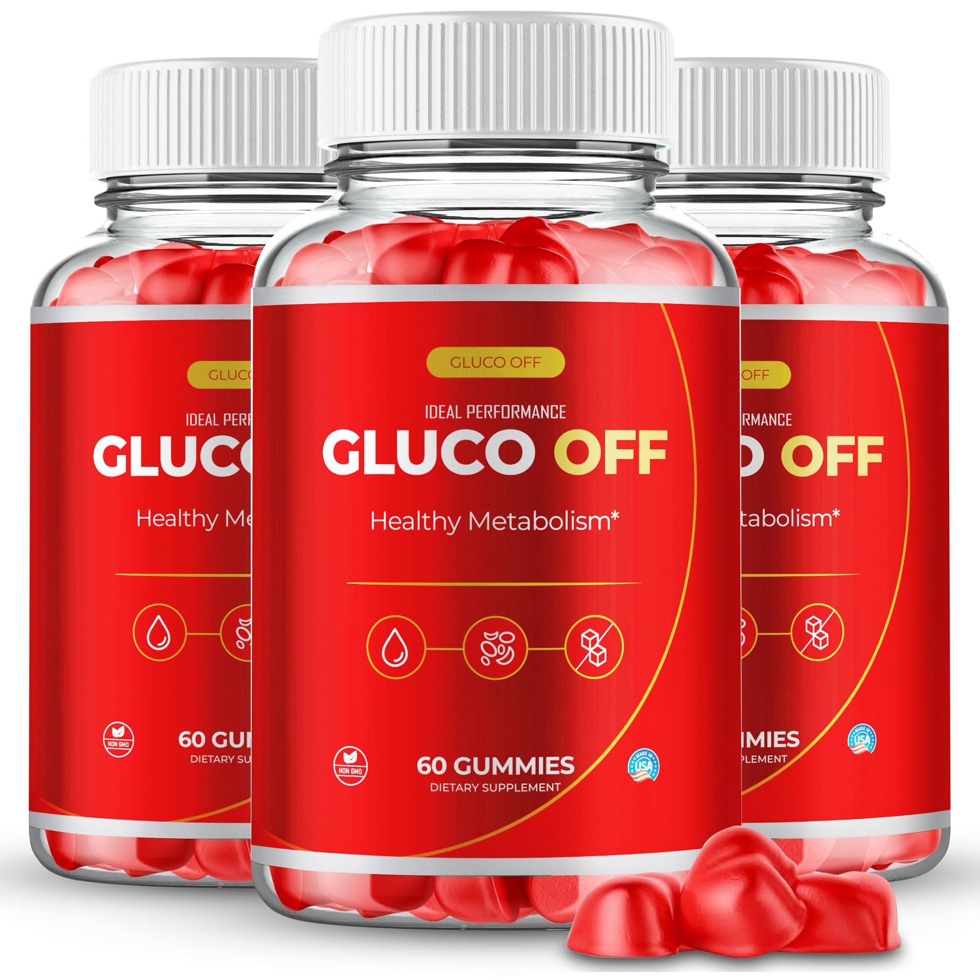 IDEAL PERFORMANCE Gluco Off Gummies, GlucoOff Gummy Reviews (3 Pack)