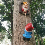 WPJFMXZ Climbing Gnomes Tree Faces Decor Outdoor for Yard, Adorable Gnome Elf Out Hugger Fairy Door Statue for Tree, Funny Garden Gnome Peeker Sculpture Yard Patio Art