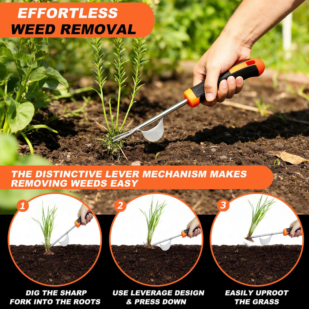 3 in 1 Garden Weeding Tool Set – Manganese Steel Weed Puller, Crack & Crevice Weeder, Ergonomic Scratch Tool for Vegetable Gardening, Lawn Yard Flower Bed Weeding – Heavy Duty Rustproof Hand Tools