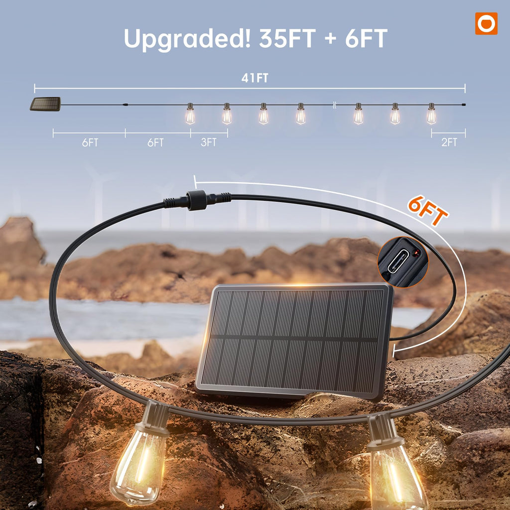addlon 35FT Solar String Lights Outdoor Waterproof with Remote & USB Port