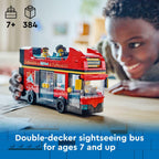 LEGO City Red Double-Decker Sightseeing Bus Toy Vehicle Set, Birthday Gift for 7 Year Olds, London Bus, for Kids, Double-Decker Bus Toy, 5 Characters Including a Baby and Stroller, 60407
