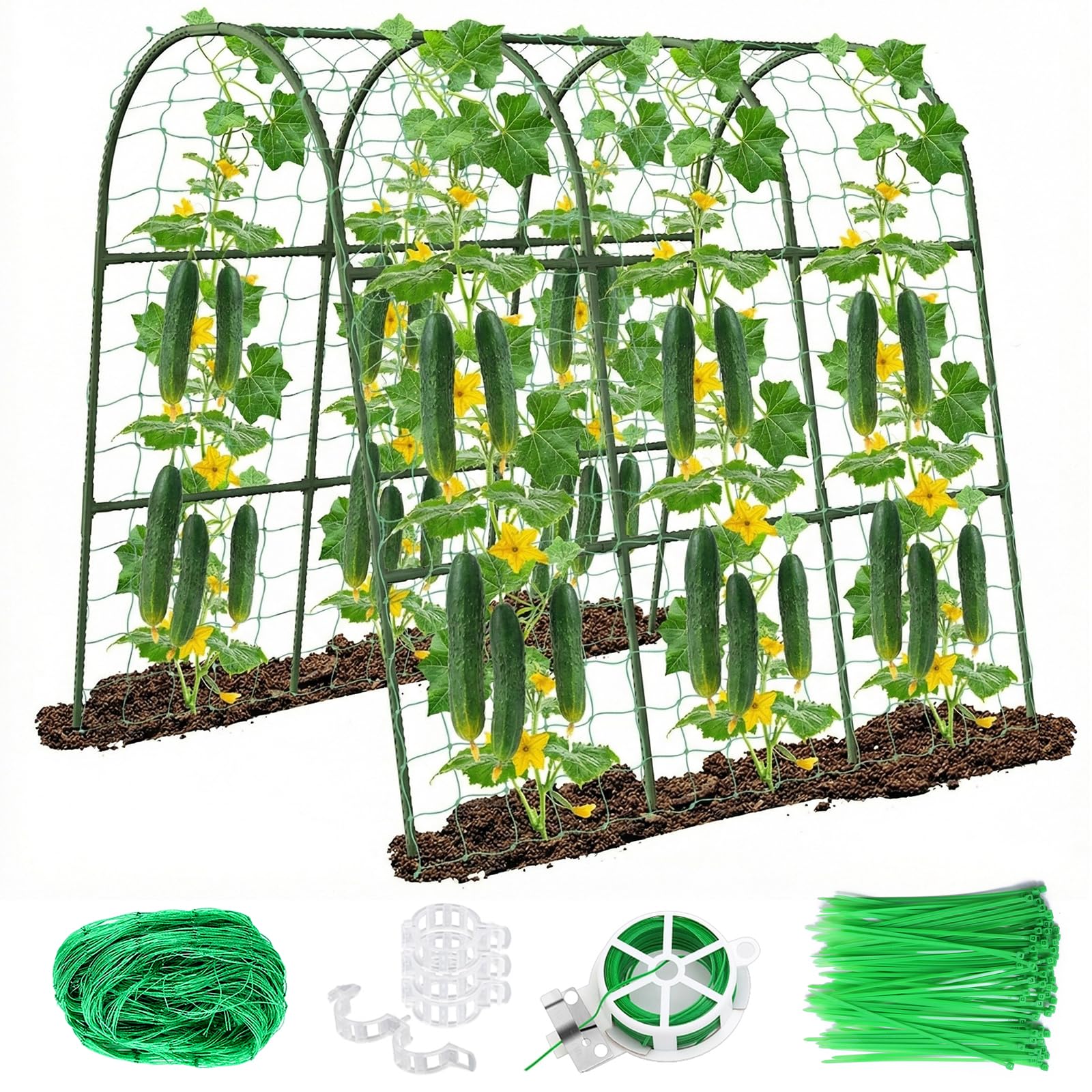 63"x47"x22" U-Shape Cucumber Trellis, Metal Plant Support with Net