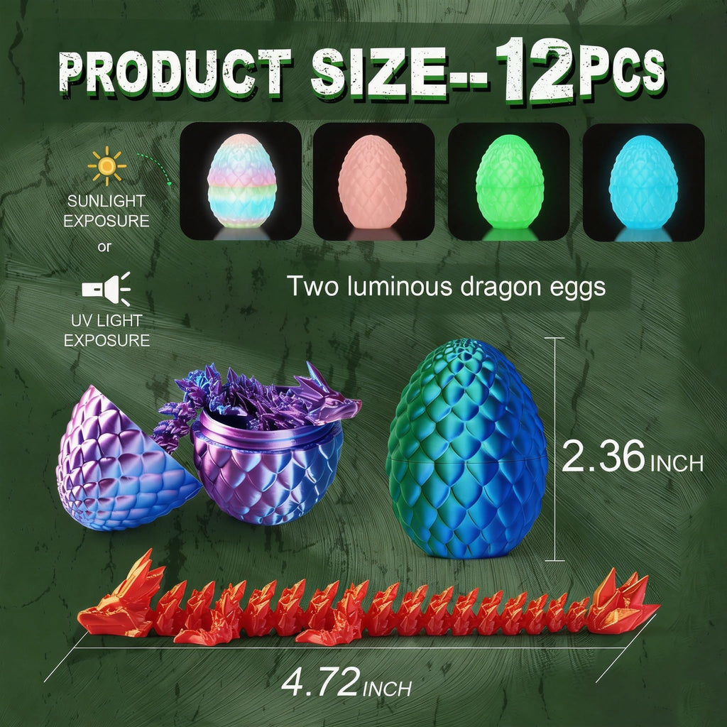 12PCS 3D Printed Dragon Eggs,Prefilled Easter Eggs with Dragon Fidget Toys