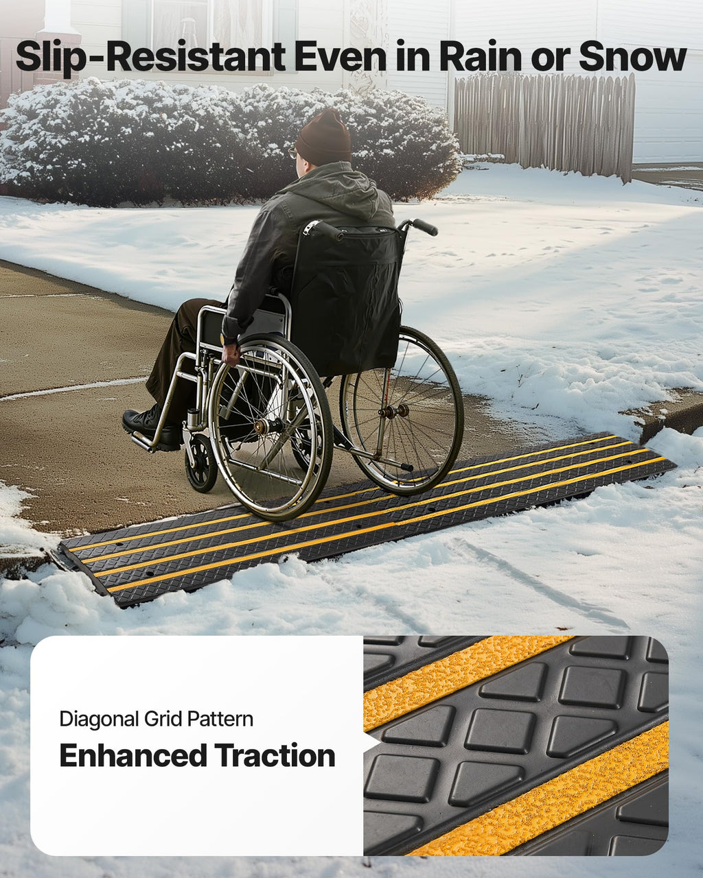 VEVOR Car Driveway Rubber Curb Ramp, 1 Pack 4FT Long Heavy Duty Low Profile Slope Ramps, 2.6’’ Rise, 33069 lbs Load Capacity, Reflective Safety Strips, for Vehicles, RVs, and Wheelchairs