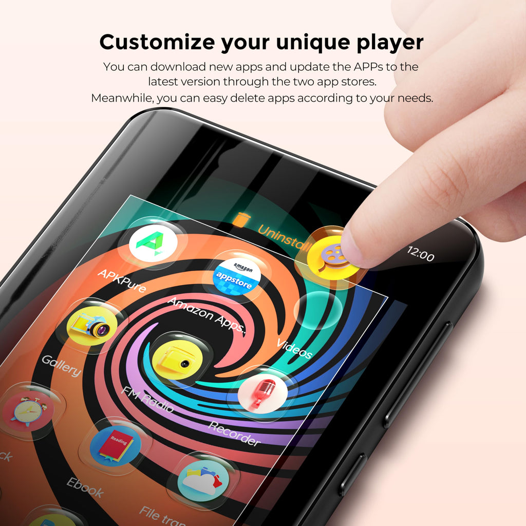 160GB MP3 Player with Bluetooth and WiFi, innioasis Music Player with Spotify,Pandora,Amazon Music,4" Touch Screen Android MP4 MP3 Player for Kids with Libby,Audible,Spotify Kids(Black)