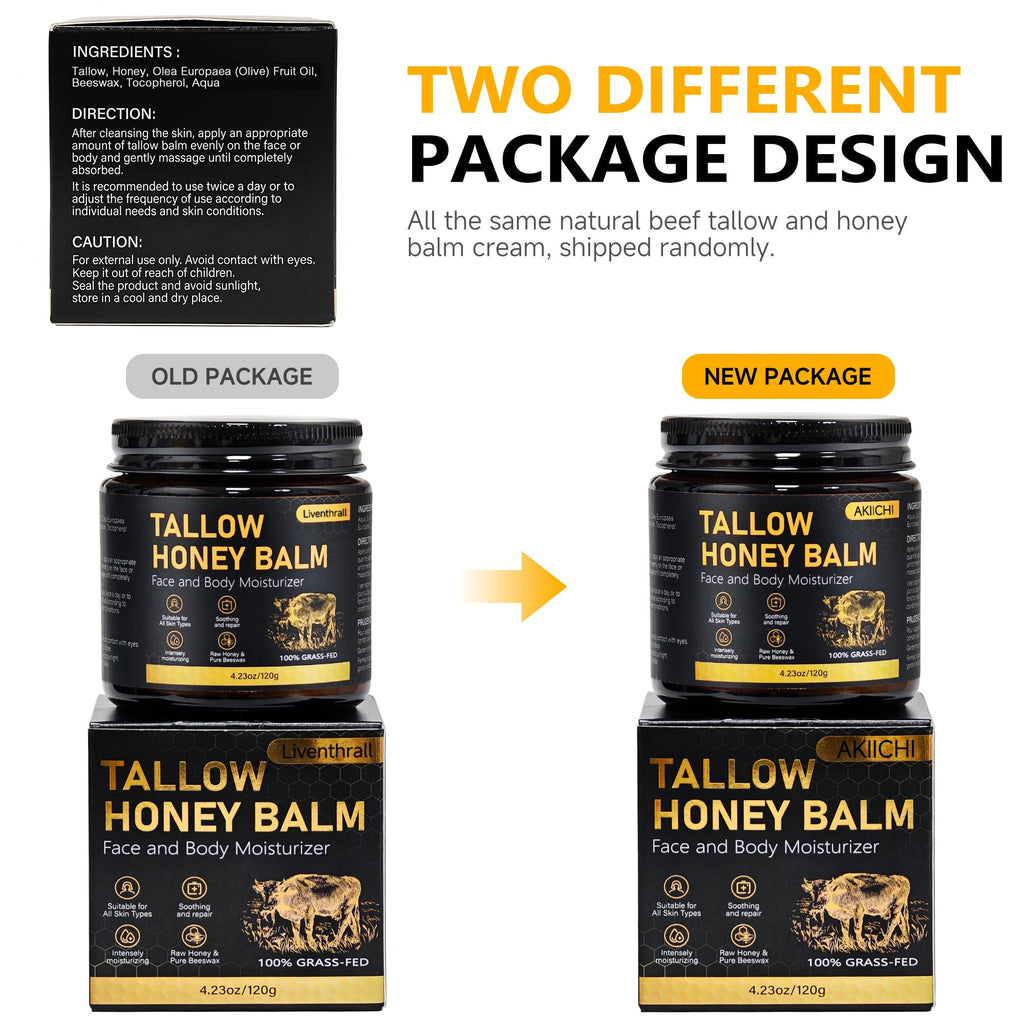 Organic Beef Tallow Honey Balm for Skin & Face, Whipped Beef Tallow Face Moisturizer with Raw Honey, Grass Fed Cow Beef Tallow Cream, All Natural Pure Body Lotion for Women & Men, Unscented 4.2 OZ