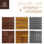 DECKIFY 9Pcs Acacia Wood Interlocking Patio Deck Tiles, 12 x 12 x 0.9 Inch Outdoor Flooring, Waterproof for All-Weather Use – Crossed, Dark Brown