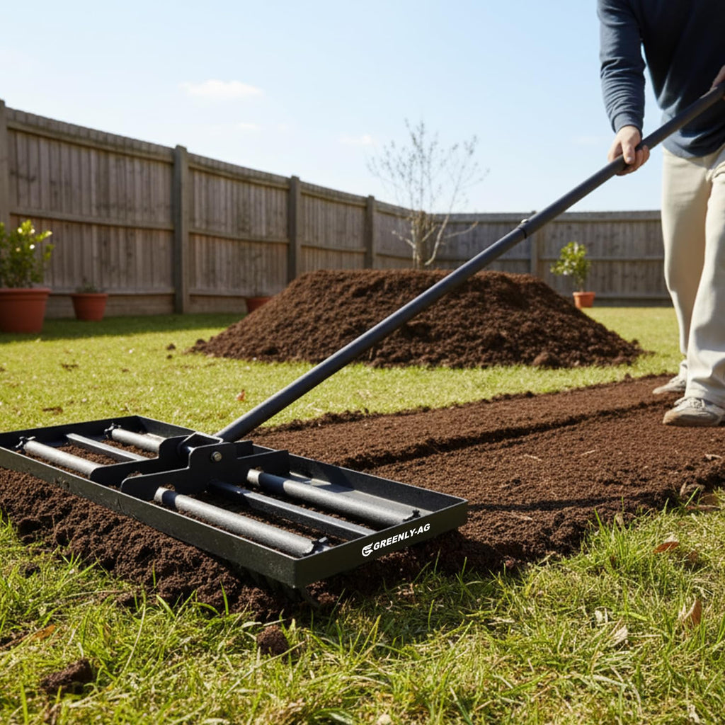 G GREENLY-AG 30" Heavy Duty Lawn Leveling Rake, 6.5FT Soil Leveler Tool